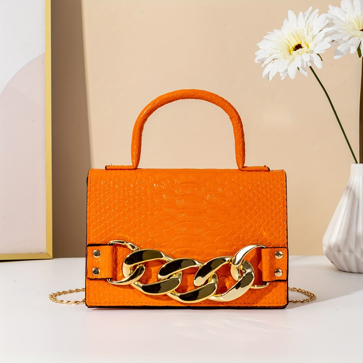 Stylish Chic Acrylic Chain Crossbody Handbag - Magnetic Closure, Solid Color PVC, Wrist Strap, Perfect for Daily Use, Mother's Day Gift, and Travel Accessories